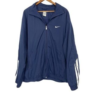 VTG Nike Jacket Mens XXL Windbreaker Blue Full Zip Pockets 90s Y2K Swoosh Track